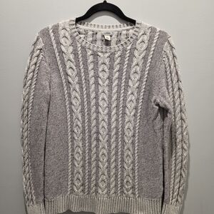 L.L. Bean Lavender and Cream Cable-Knit Crewneck Sweater